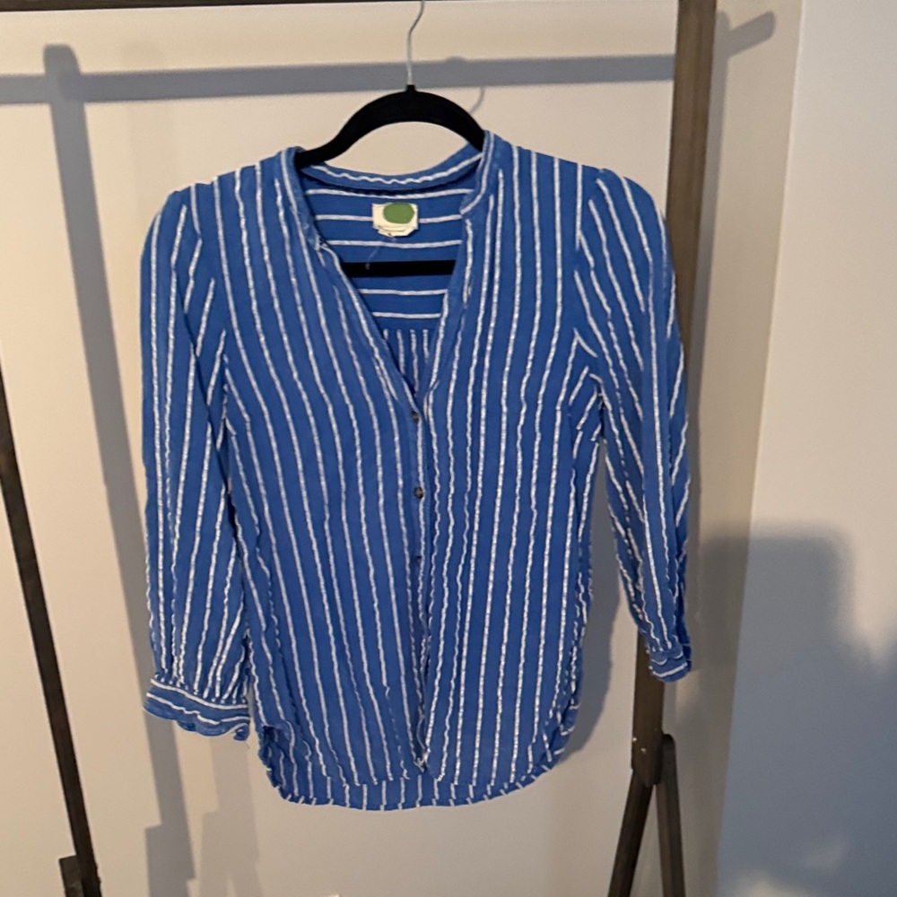 Anthropologie Blue and White Striped Button Down Shirt
